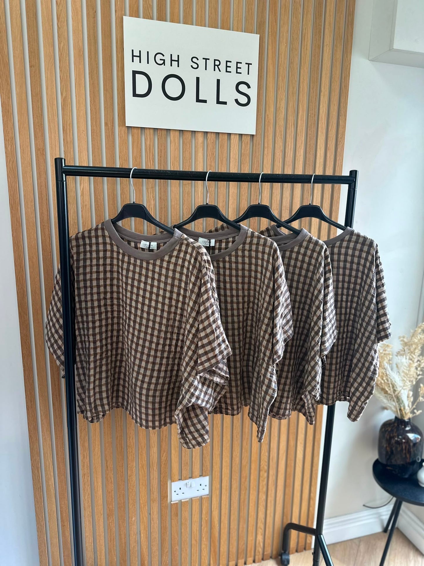 Olive Gingham Oversized T Shirt Short Sleeves Round Neck Top Autumn Fashion