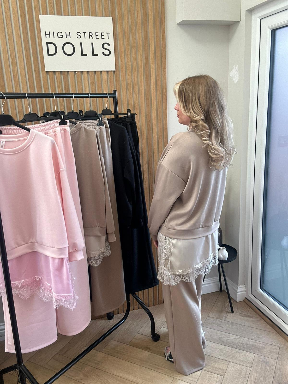 Sloane Lace Lounge Set Tracksuit T shirt with Wide leg Trousers Loungewear Two Piece Spring Summer