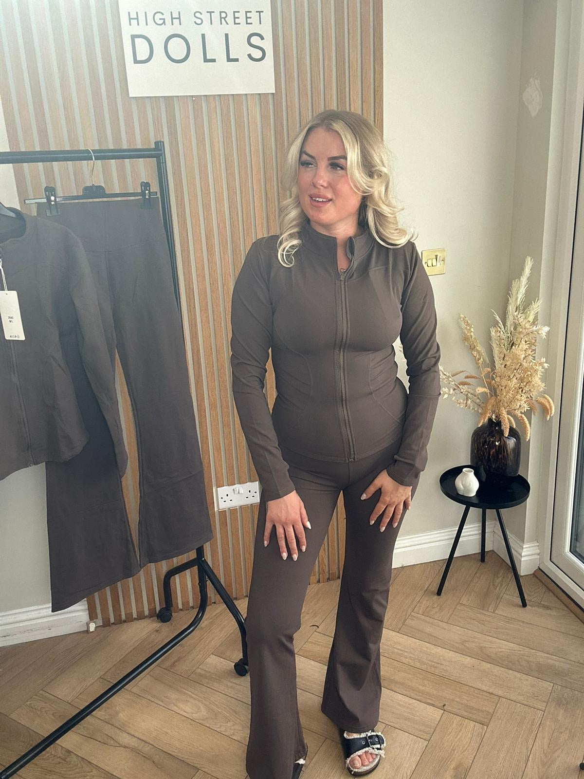 Catalina Activewear Gym Set Women’s Lycra Loungewear Fleece Lined Jacket and Flares