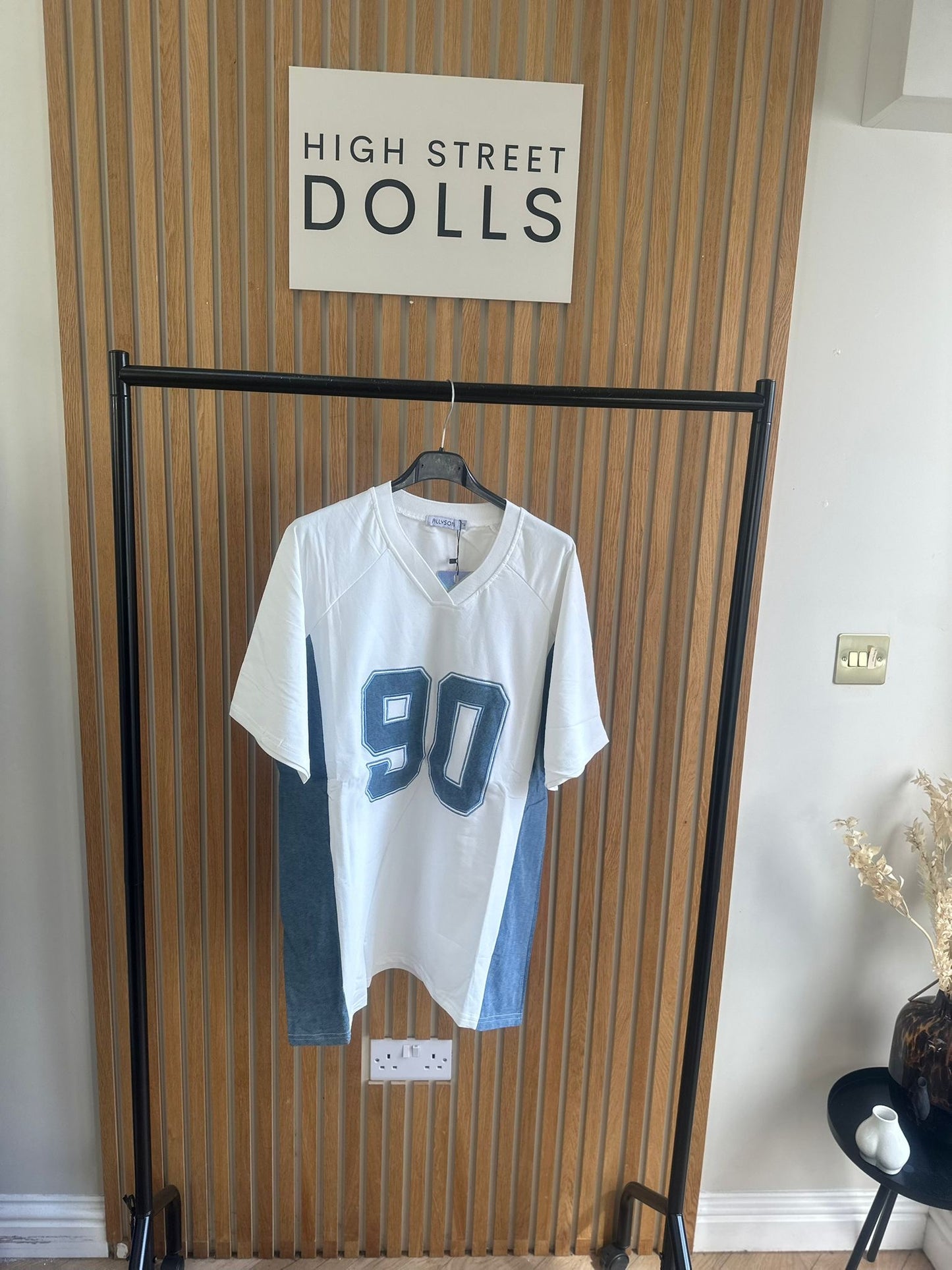 Darcie Baseball T Shirt Short Sleeves Slogan Denim Top Spring Summer Holiday