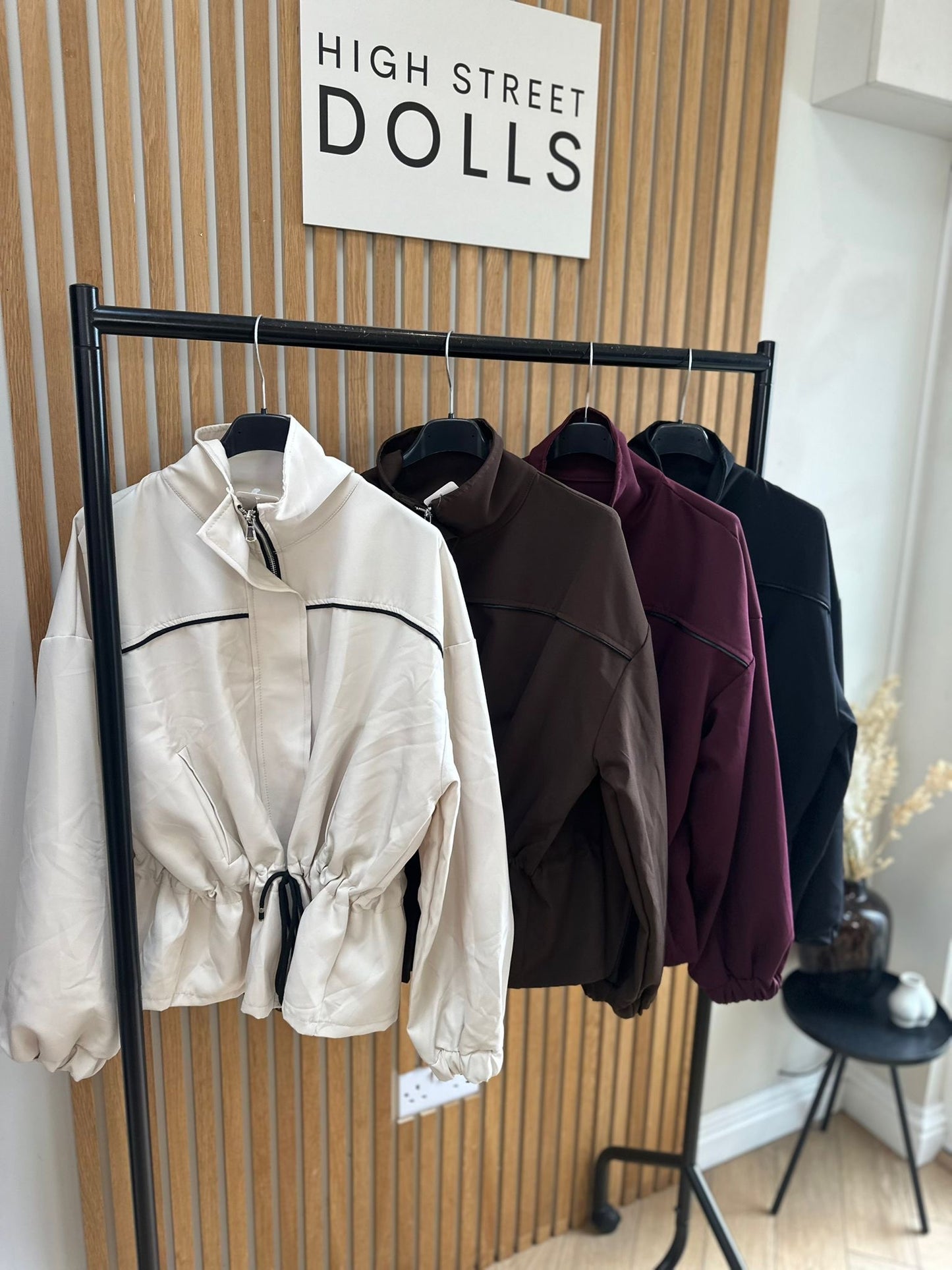 Mia Peplum Jacket – Women’s Sporty Lightweight Cover-Up, Autumn/Winter Layer with Piping Details, Cinched Waistline & Funnel Neckline