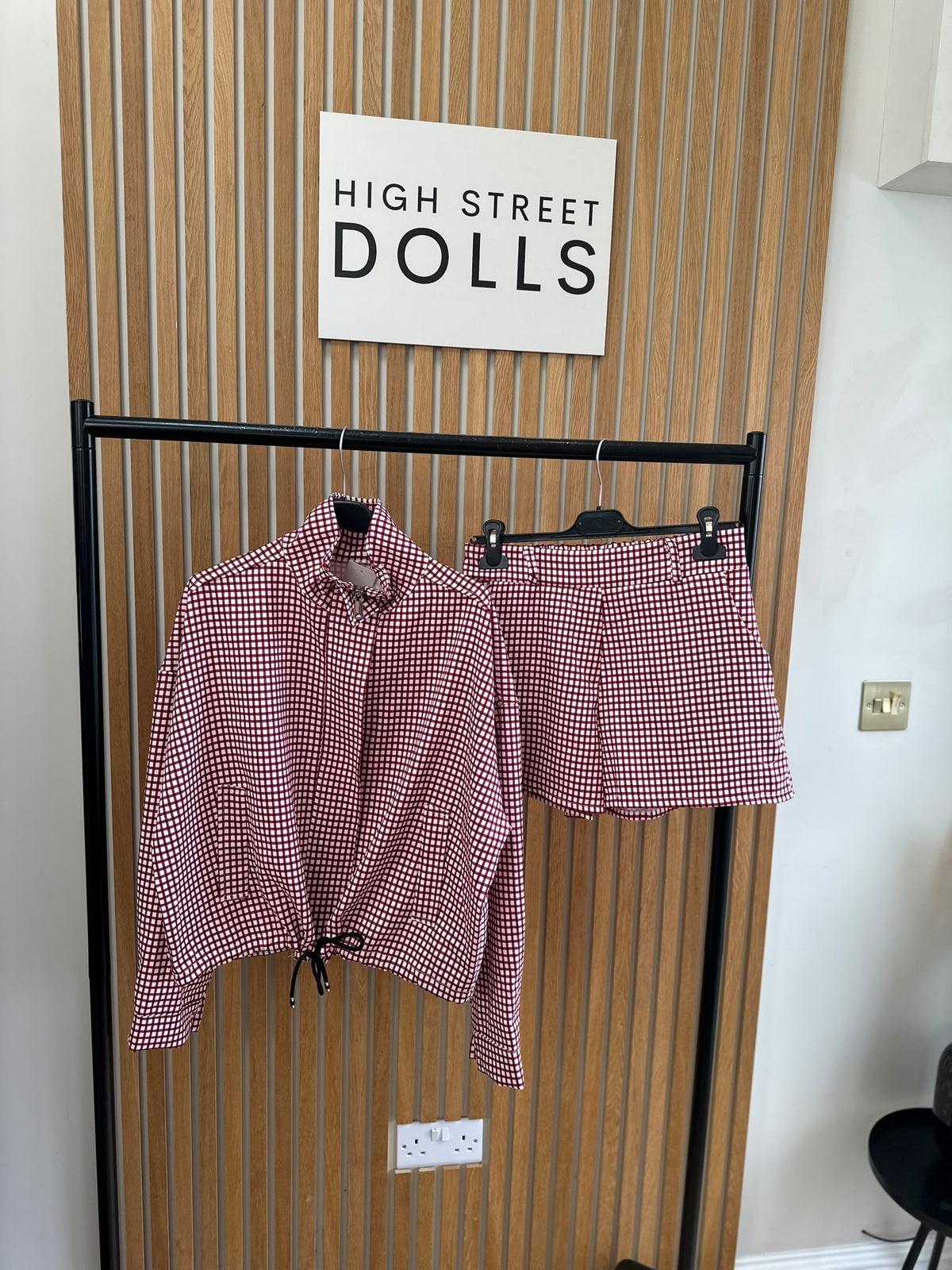 Dolly Gingham Lightweight Jacket and Shorts Set – Women’s Co Ord, Two Piece, Autumn/Winter Layer with Funnel Neckline