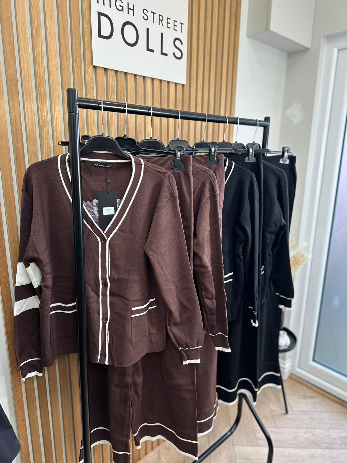 Hadley Knitted Slogan Lounge Set V Neck Cardigan Wide Leg Co Ord Autumn Winter Christmas Knitwear