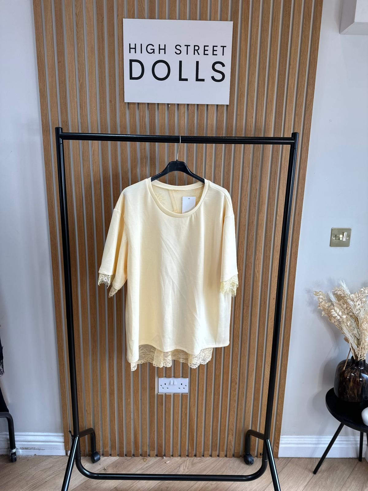 Neve Lace Oversized T Shirt Short Sleeves Open Back Spring Summer