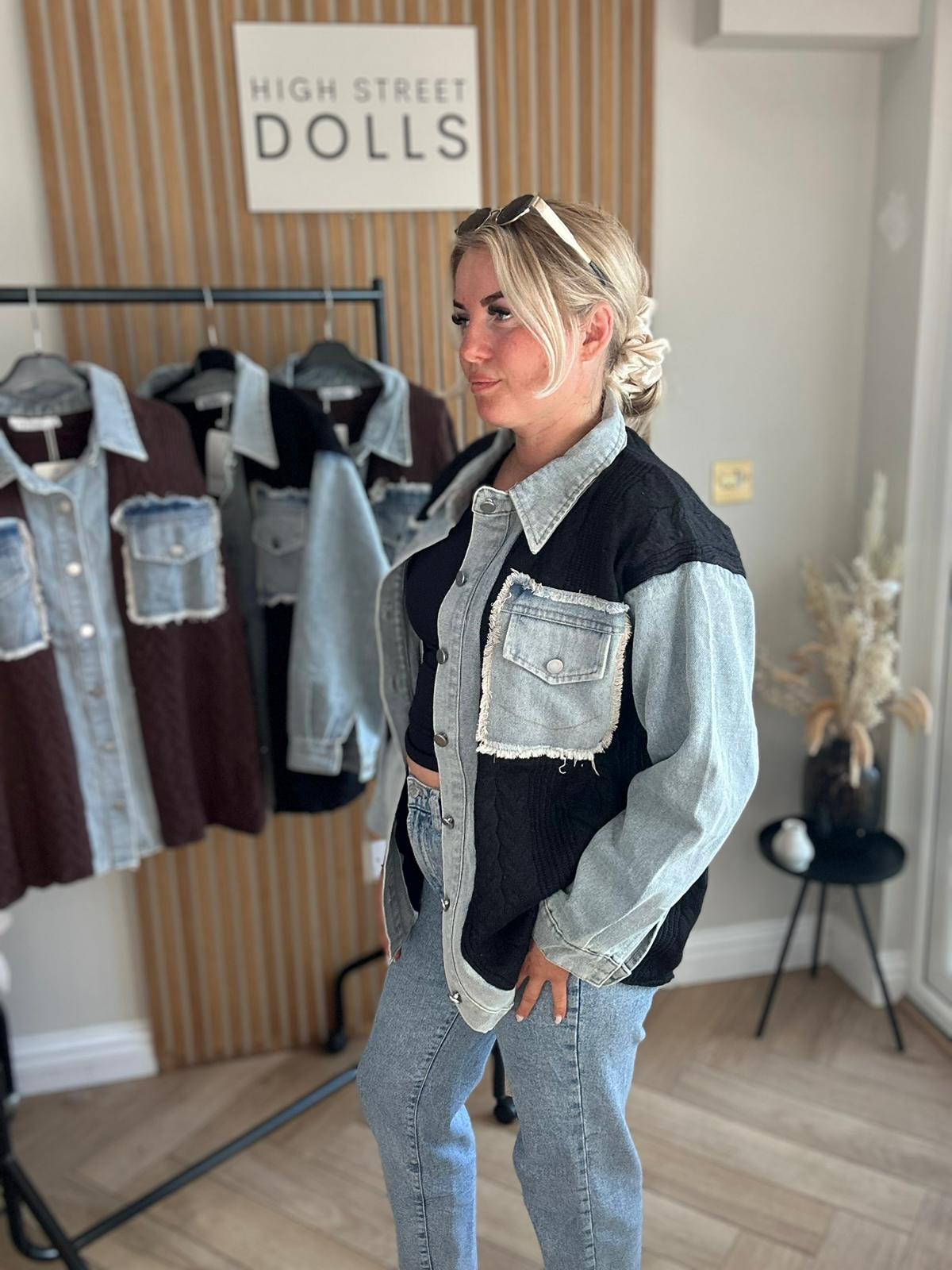 Elodie Denim Knit Shirt Shaket Jacket Women’s Top