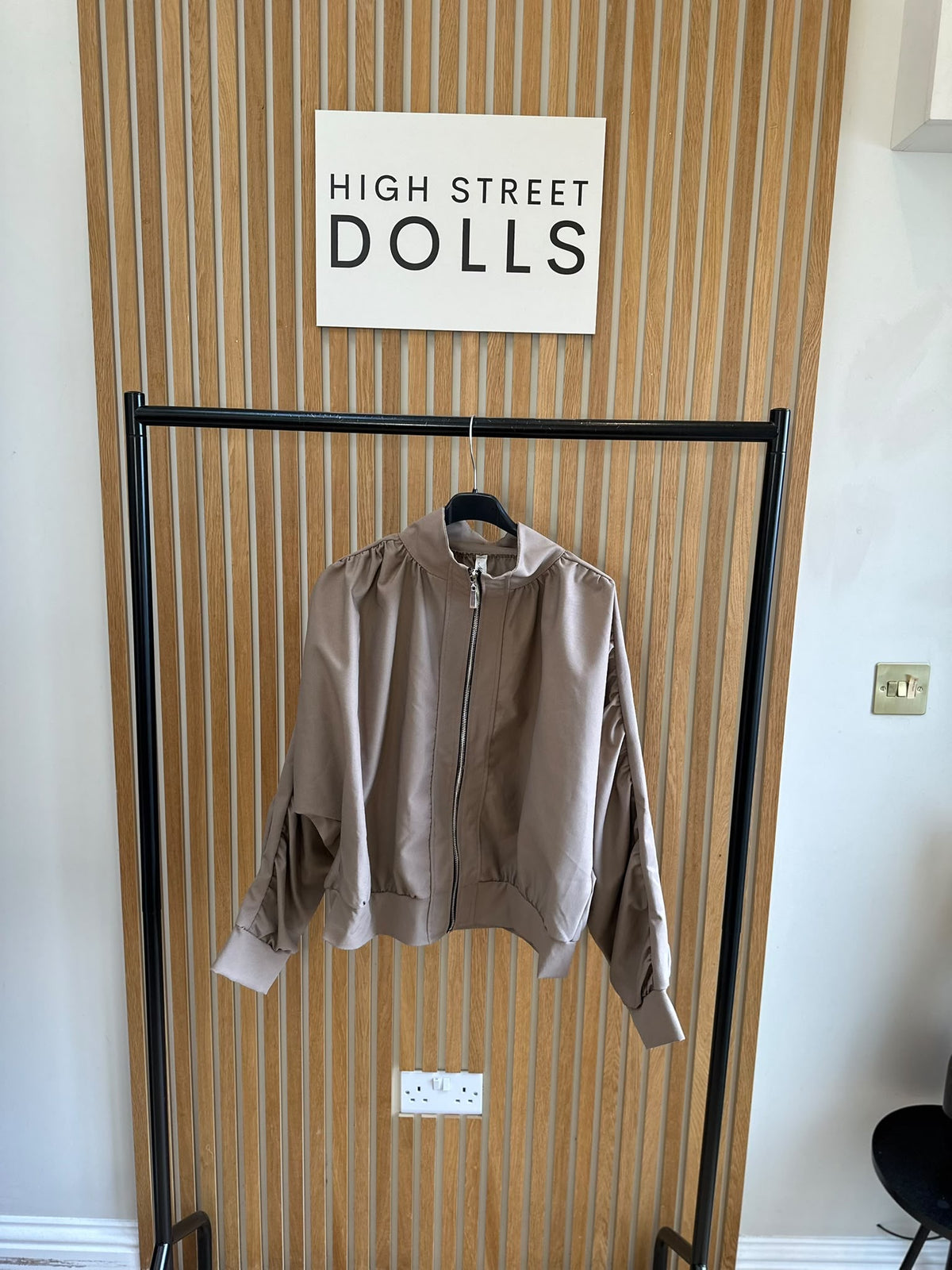 Darcy Ruched Sleeve Bomber Jacket Women’s Autumn Winter Zip Up Jacket