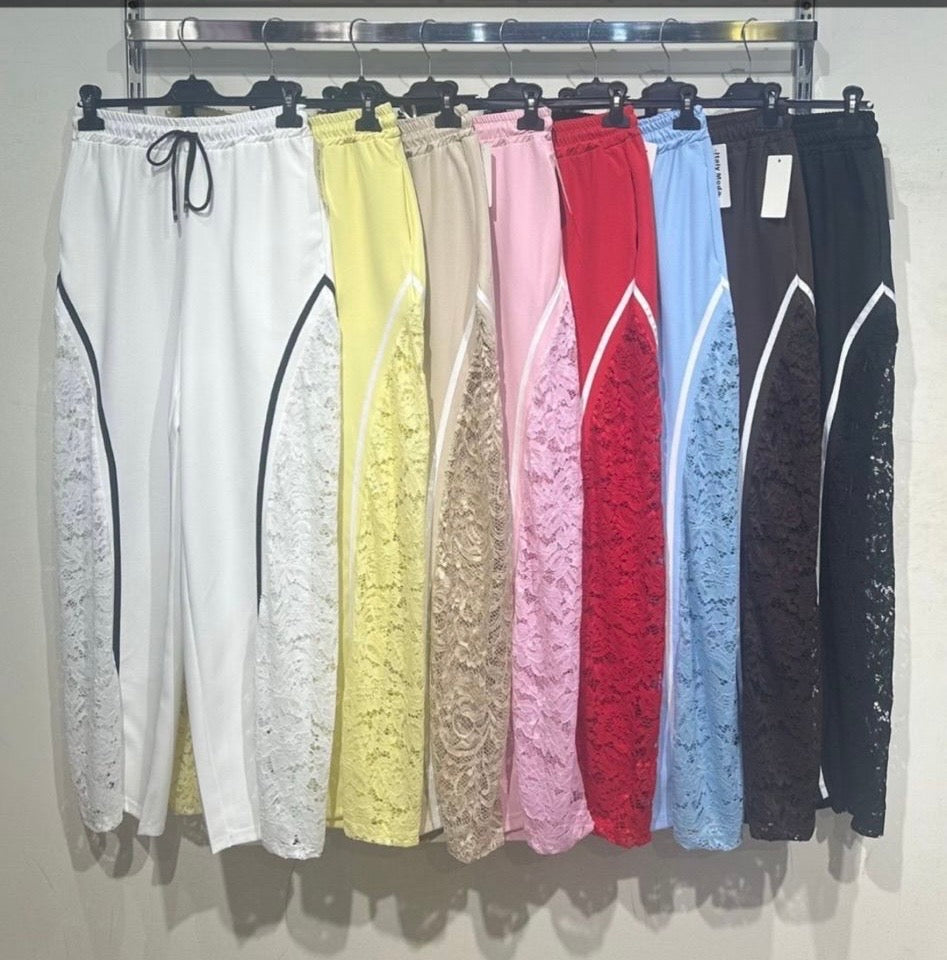 Sugar Lace Trousers Wide Leg Activewear Stripe Details Spring Summer Holiday Elastic Waistband