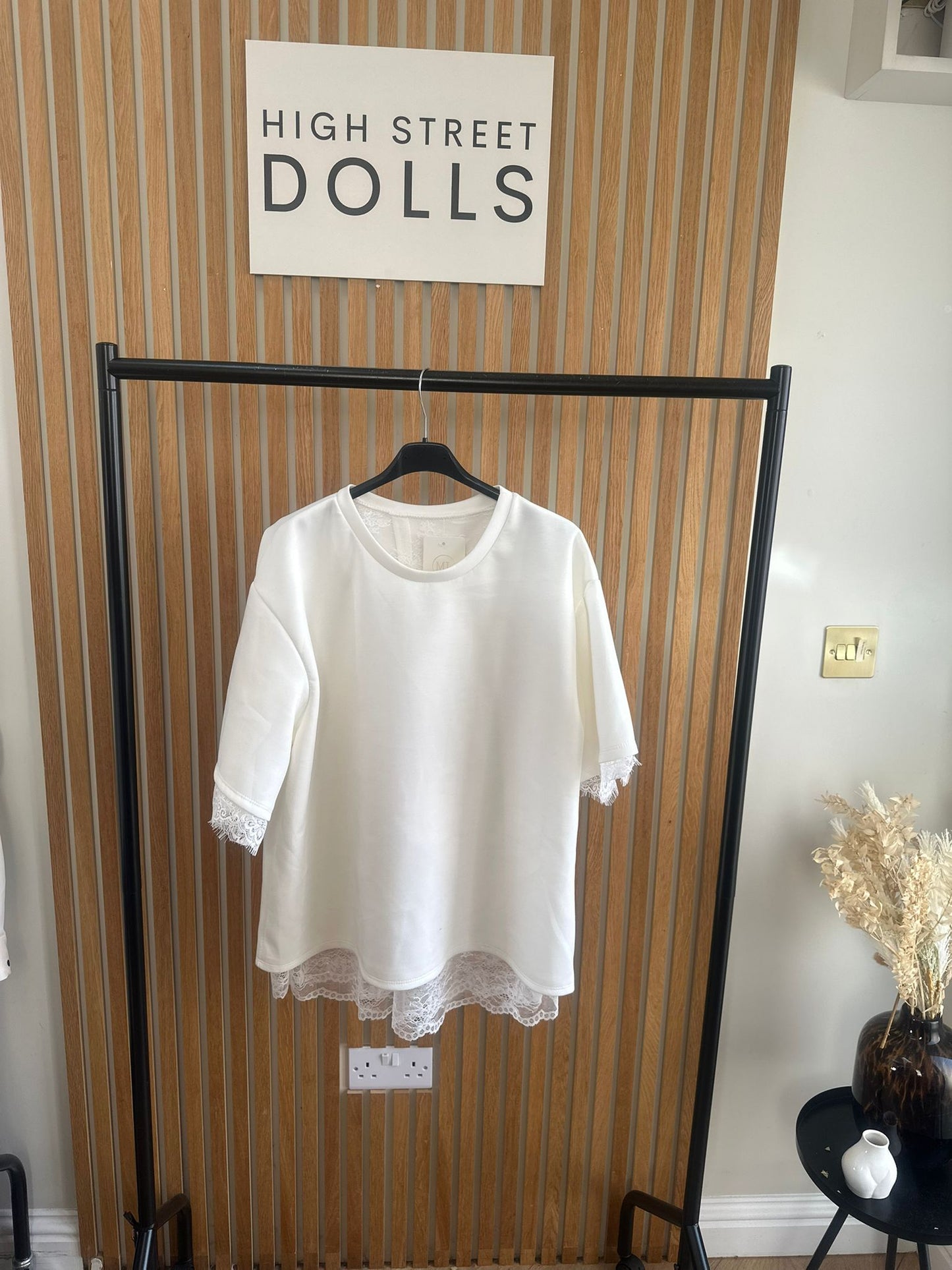 Neve Lace Oversized T Shirt Short Sleeves Open Back Spring Summer