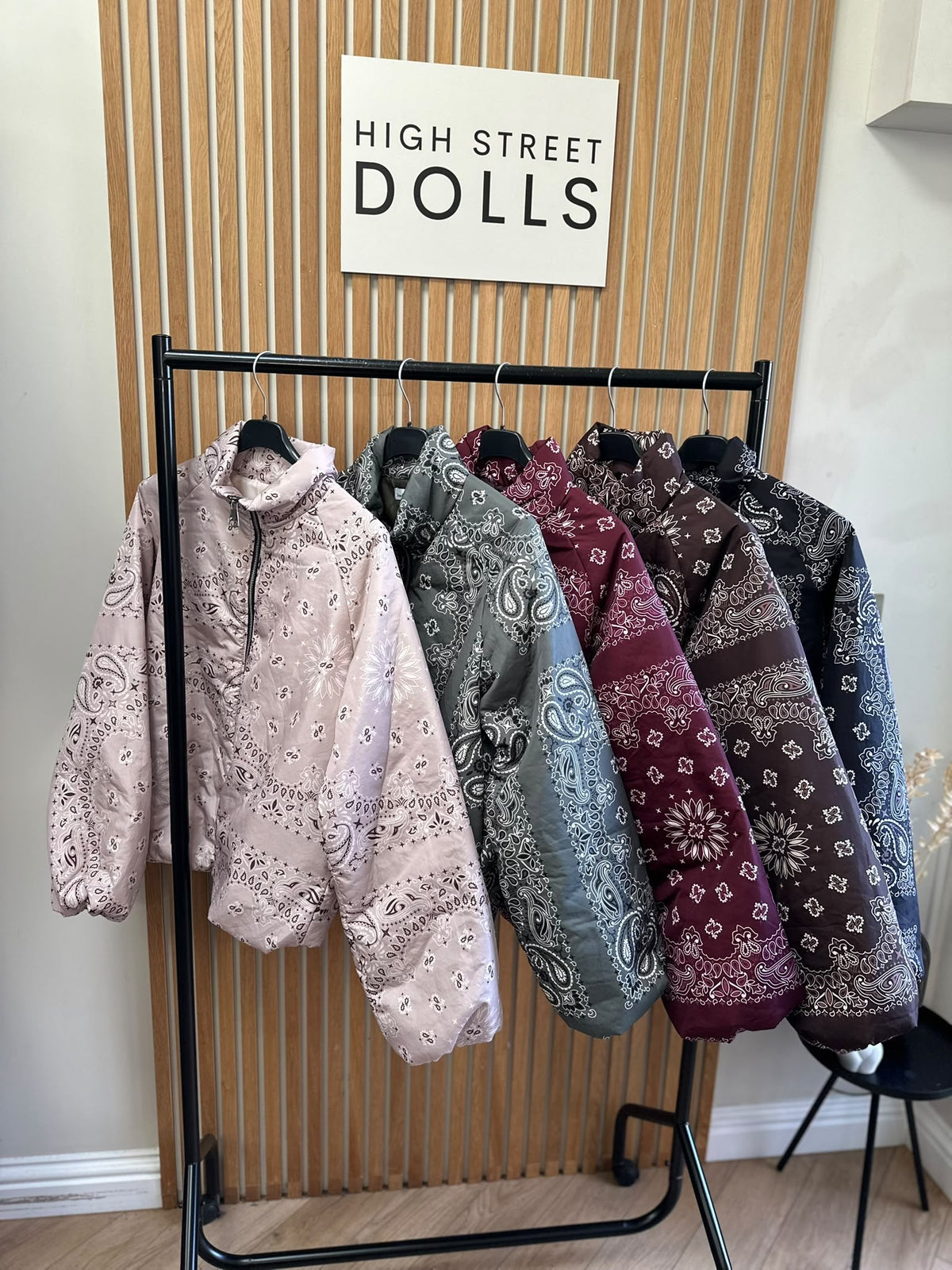 Paisley Patterned Zip-Up Puffer Jacket with Balloon Sleeves – Autumn Winter Outerwear