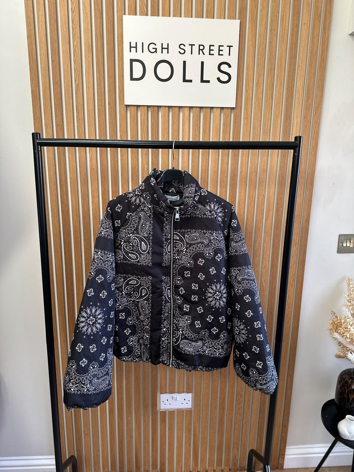 Paisley Patterned Zip-Up Puffer Jacket with Balloon Sleeves – Autumn Winter Outerwear