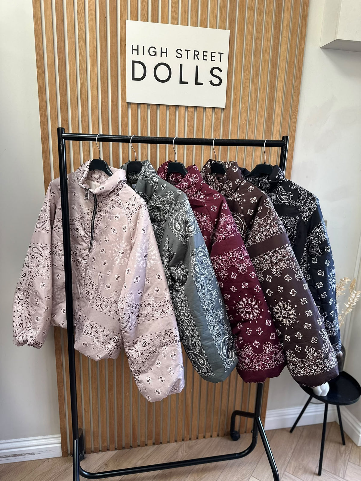 Paisley Patterned Zip-Up Puffer Jacket with Balloon Sleeves – Autumn Winter Outerwear