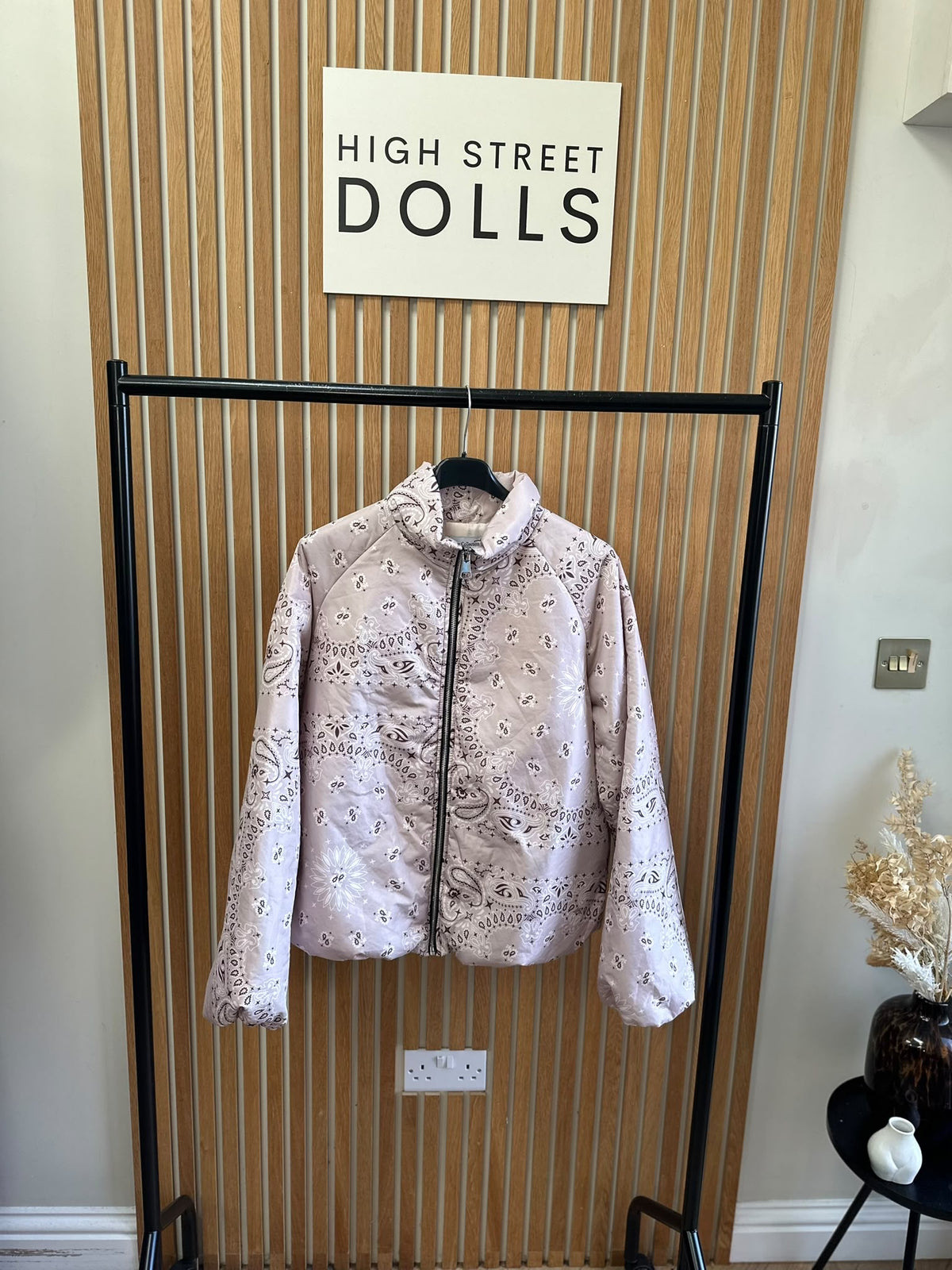 Paisley Patterned Zip-Up Puffer Jacket with Balloon Sleeves – Autumn Winter Outerwear