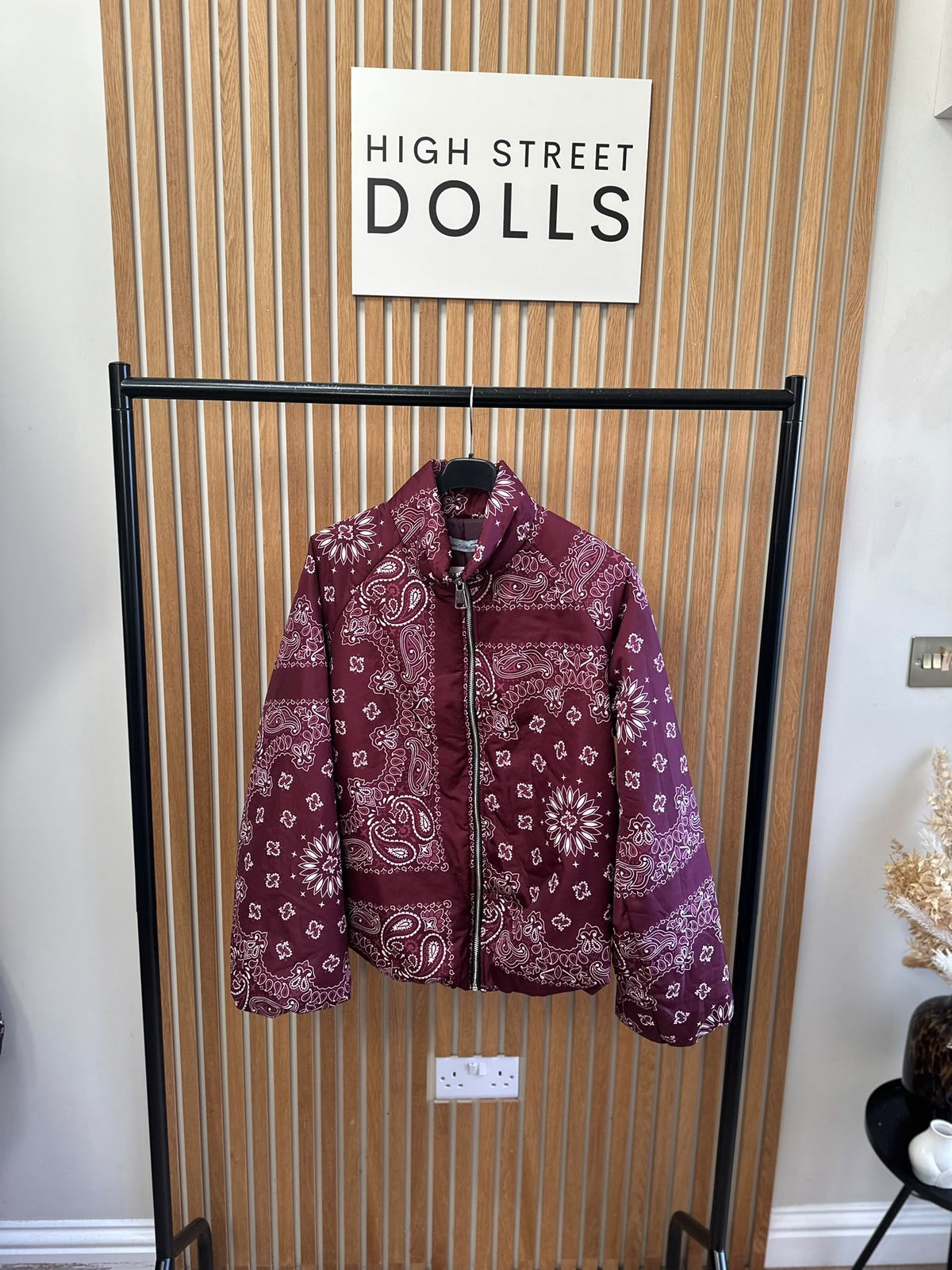 Paisley Patterned Zip-Up Puffer Jacket with Balloon Sleeves – Autumn Winter Outerwear